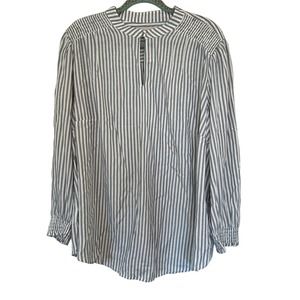 NWT LOFT Striped Long Sleeve Blouse White/ Blue 18